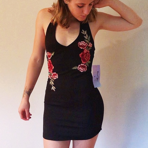 Floral Black Mini Dress - Picture 4 of 4